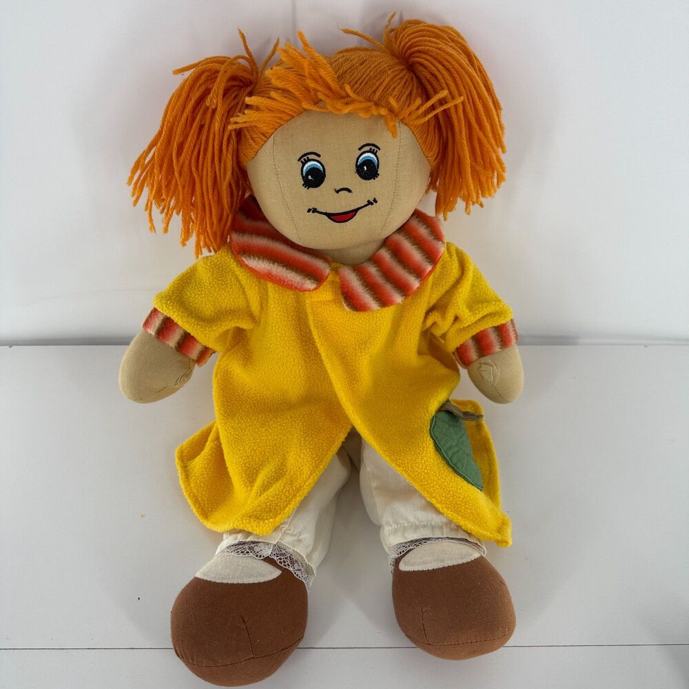 Soft Rag Doll Plush Girl Orange Hair Yellow Dress Stuffed Toy 16” Cute